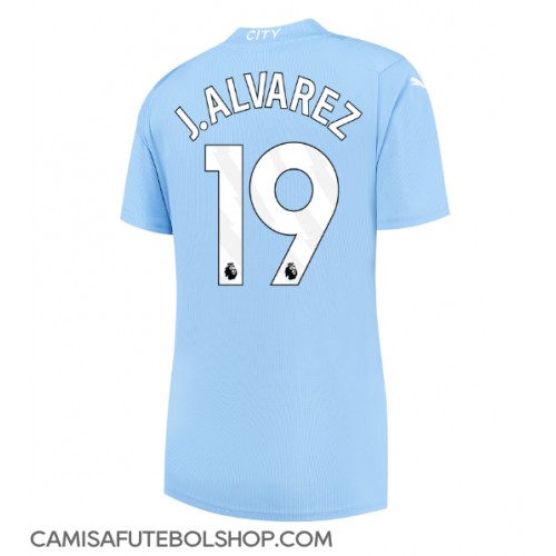 Camisa de time de futebol Manchester City Julian Alvarez #19 Replicas 1º Equipamento Feminina 2023-24 Manga Curta